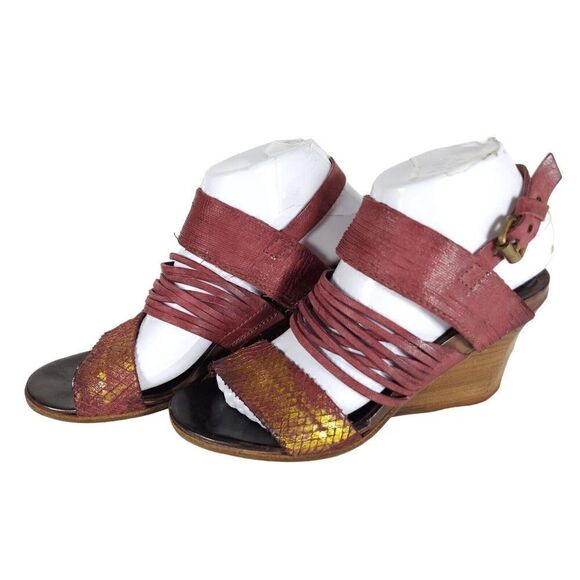 A.S.98 Women's EU37 US6,5 Burgundy Leather Wedge Heels Strappy Slingback Sandal - Picture 1 of 15
